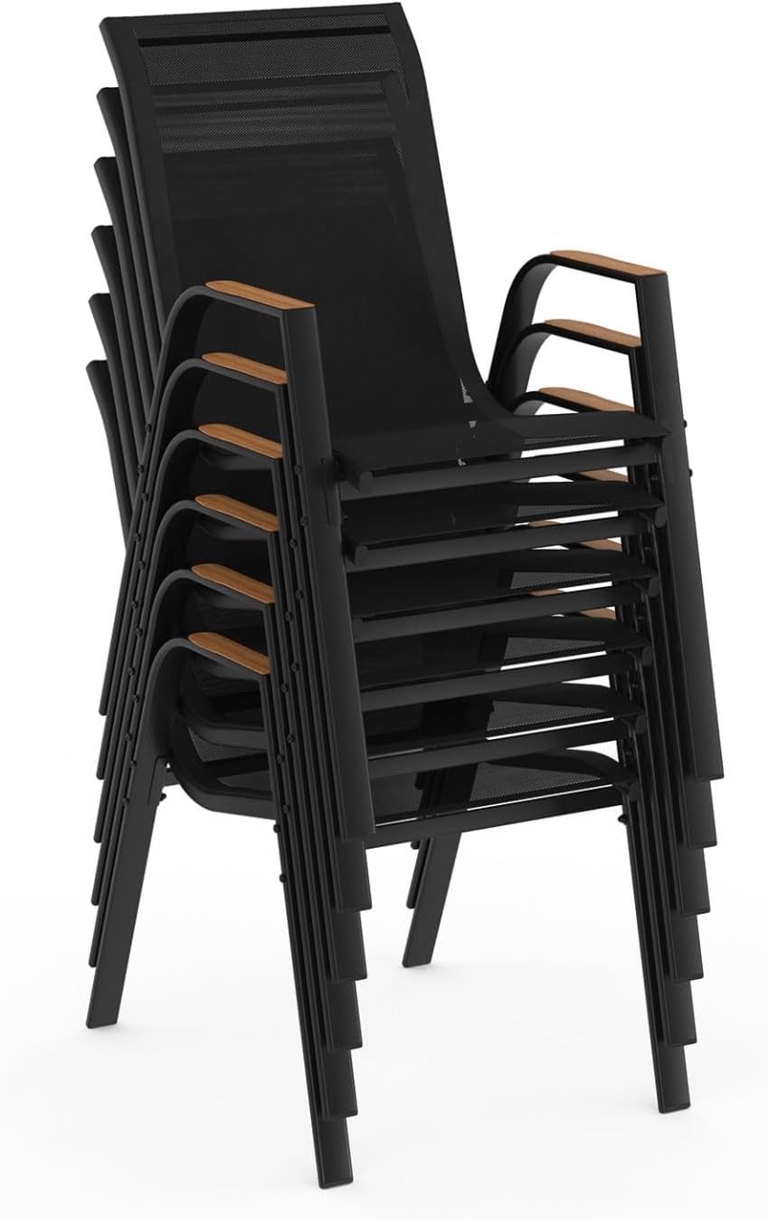 IDMarket - Salon de Jardin NOUMEA Table Extensible 135/270 cm Plateau Effet Bois et 12 chaises empilables Noir et Bois
