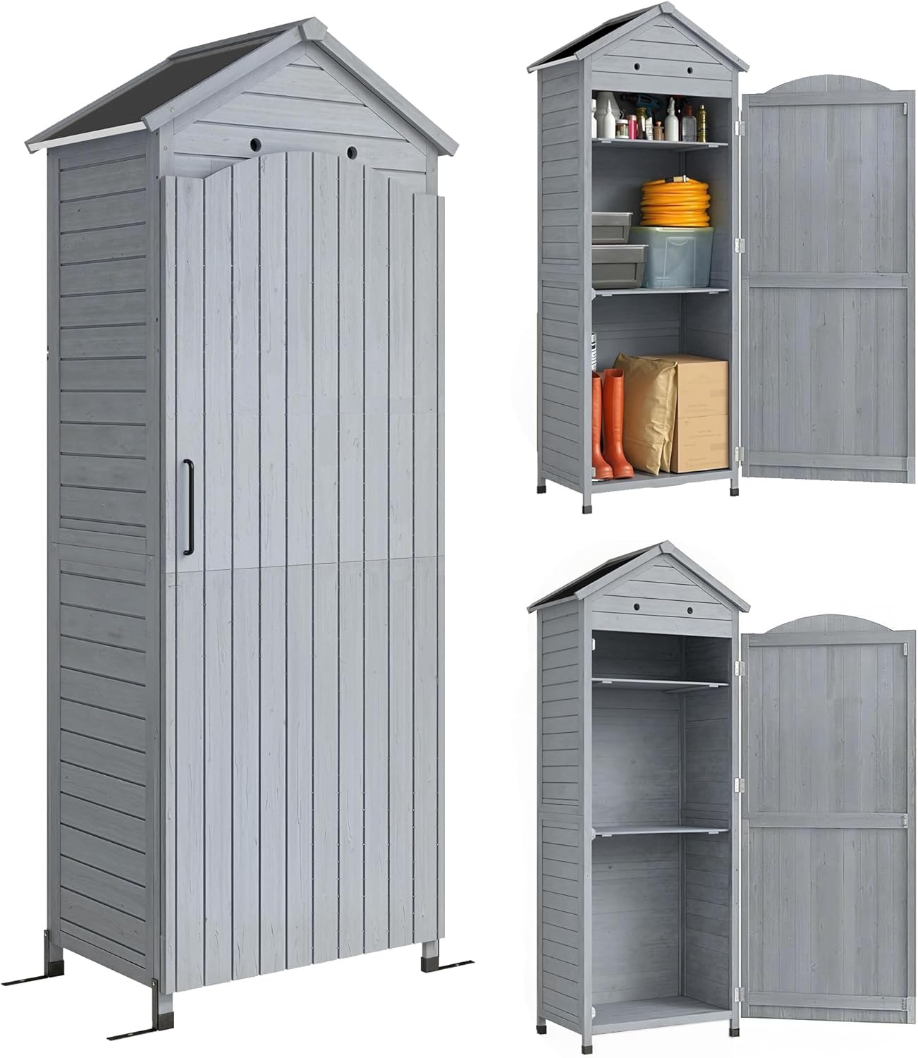 Outsunny - abri de jardin extra haut bois, 85x58x213 cm, étagère, porte galvanisée, ventilation