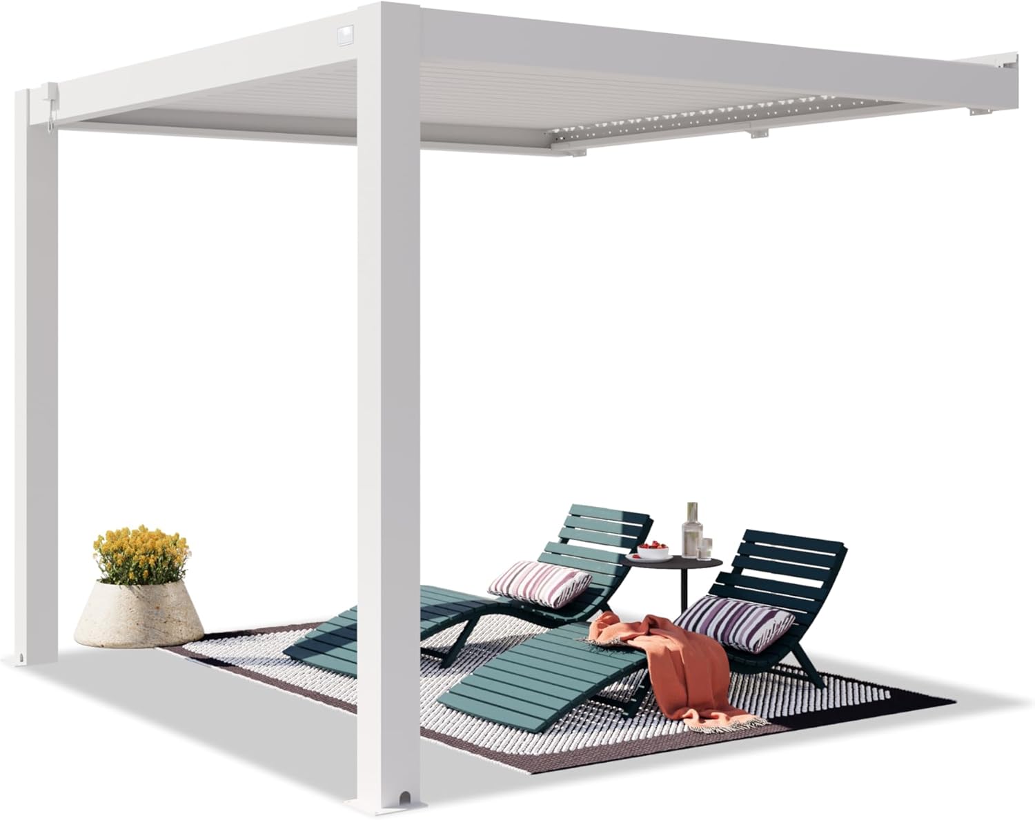 PRIMEYARD - pergola adossée - 3x3 m - alu blanc, lames orientables