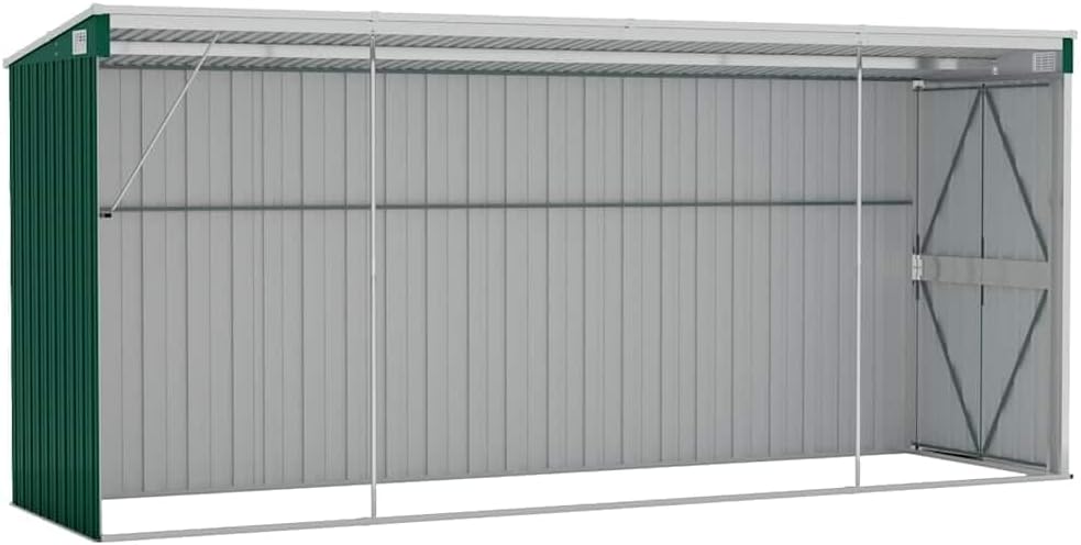 Solivagant - Abri de jardin mural vert - 118x382x178 cm, acier galvanisé