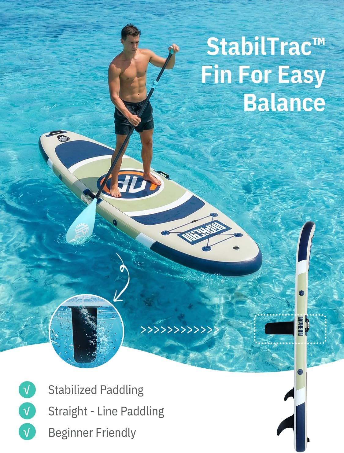 Niphean - Paddle gonflable adulte ultraléger 320cm, siège, antidérapant, aileron StabilTrac