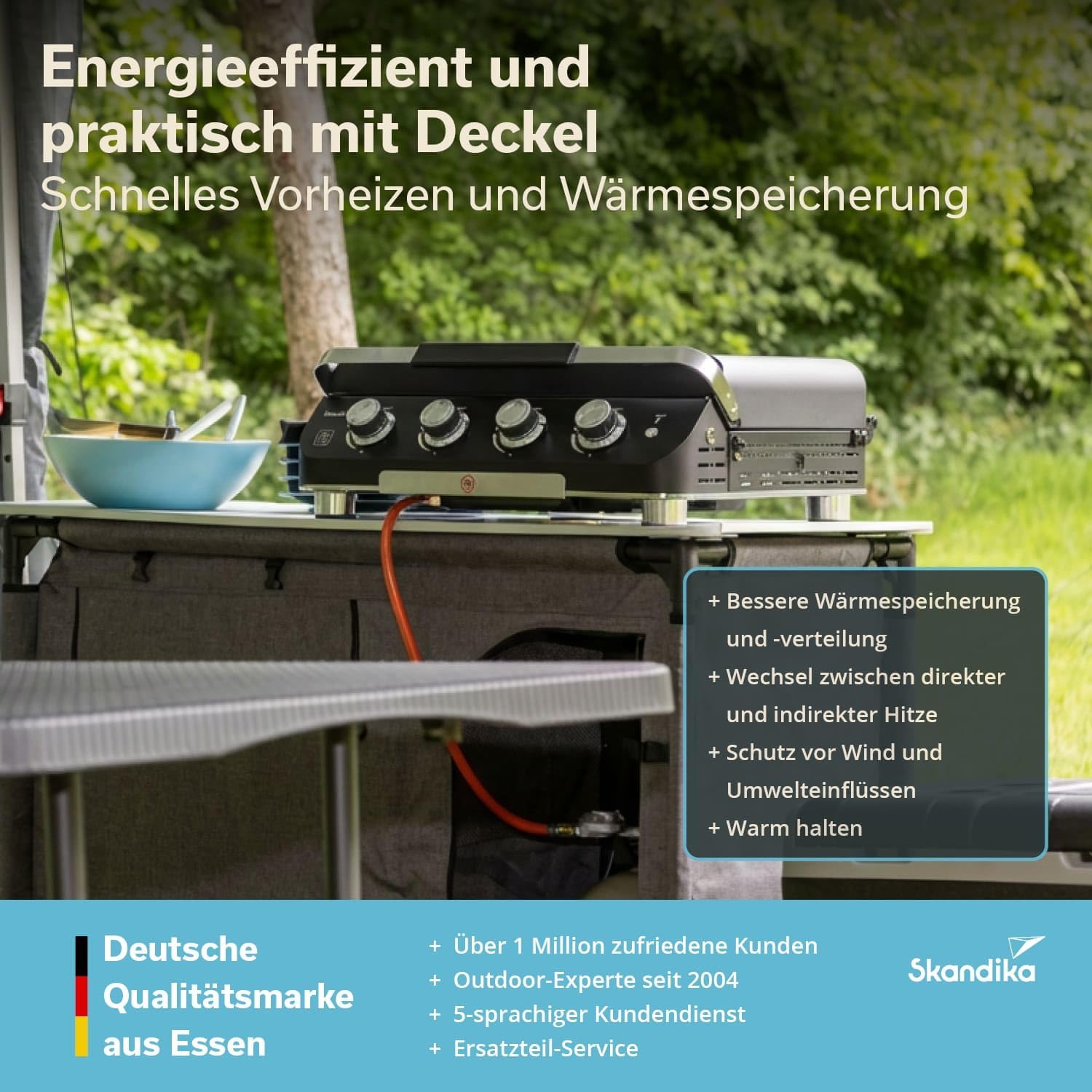 Skandika - Palo série - plancha gaz 4 brûleurs, couvercle BBQ - transportable