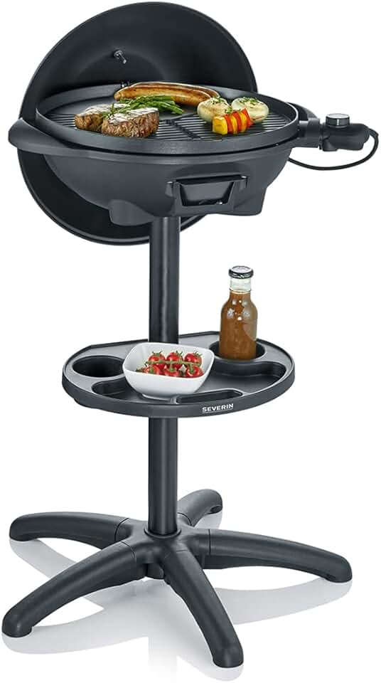 SEVERIN - barbecue électrique sur pieds - surface large, couvercle, grille fonte, thermomètre - PG 8541