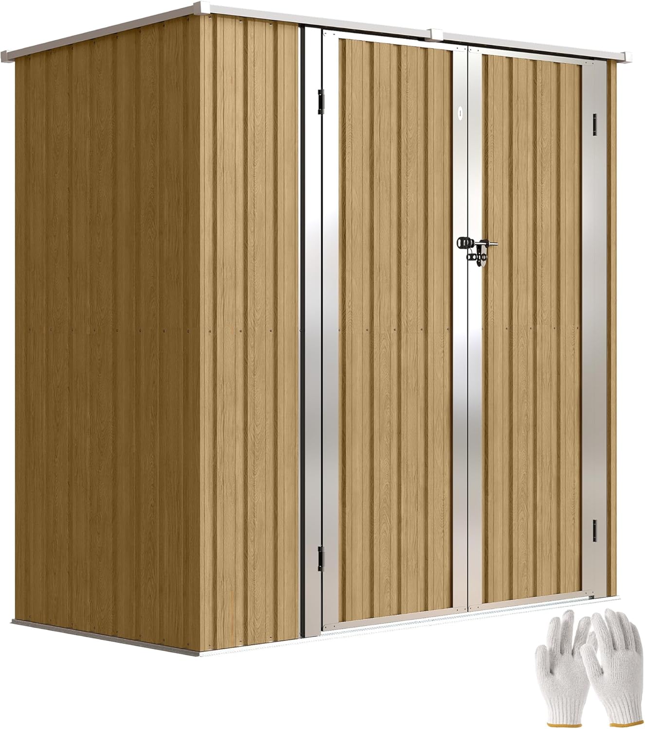 Outsunny Abri de Jardin d'extérieur 1,37 m², 163 x 89 x 163 cm, abri de Jardin métallique d'extérieur avec Toit en Pente, Portes à loquet et poignées pour Le Rangement des Outils, Marron Clair