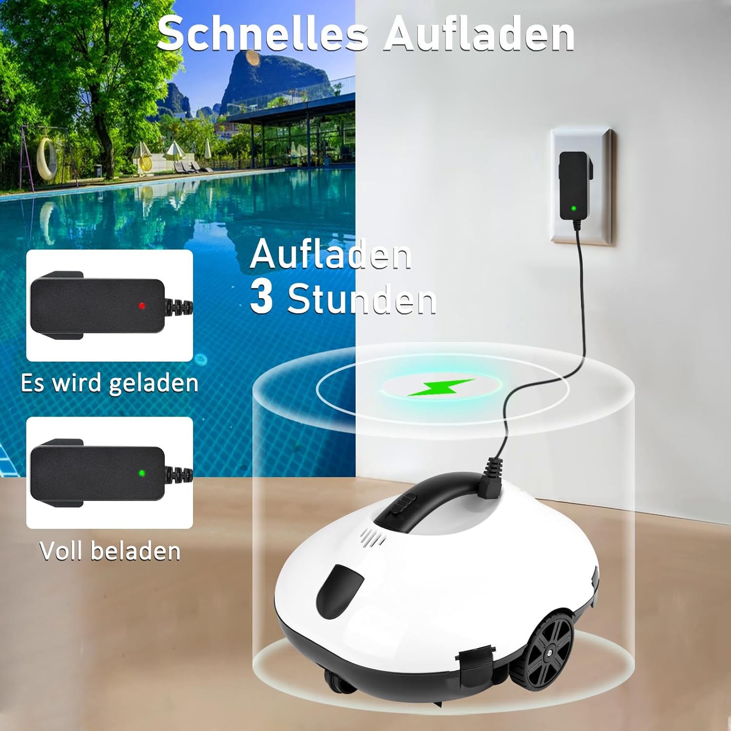COOLWEST – Robot piscine sans fil, 130 min, stationnement auto