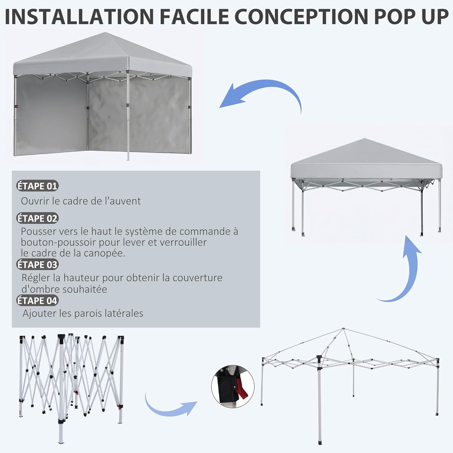 Outsunny - tonnelle pop-up réglable UV30+ 297x297x288cm - 2 parois, sac inclus