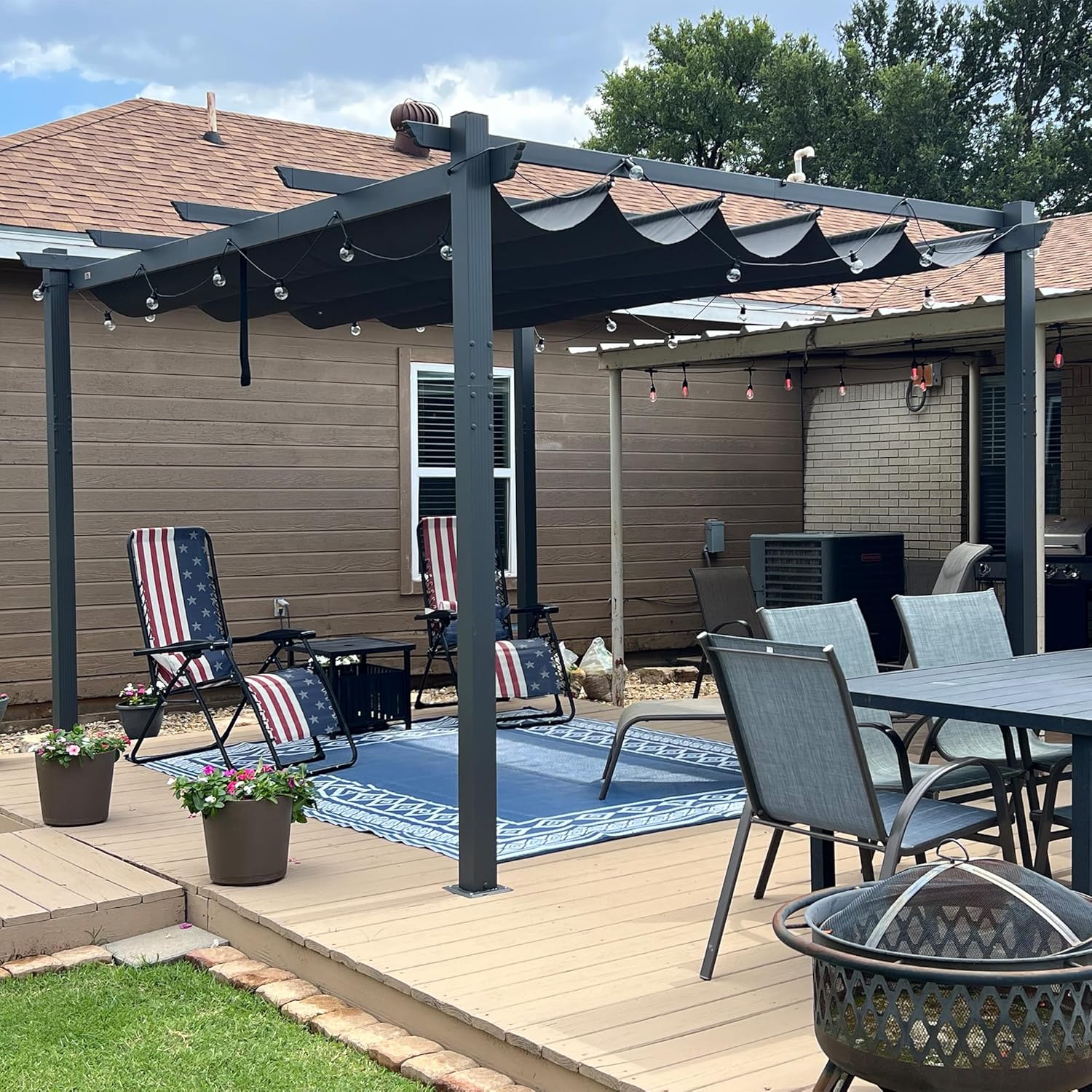 PURPLE LEAF - Pergola LED série - 4x3 m - aluminium, toit rétractable, tissu teinté