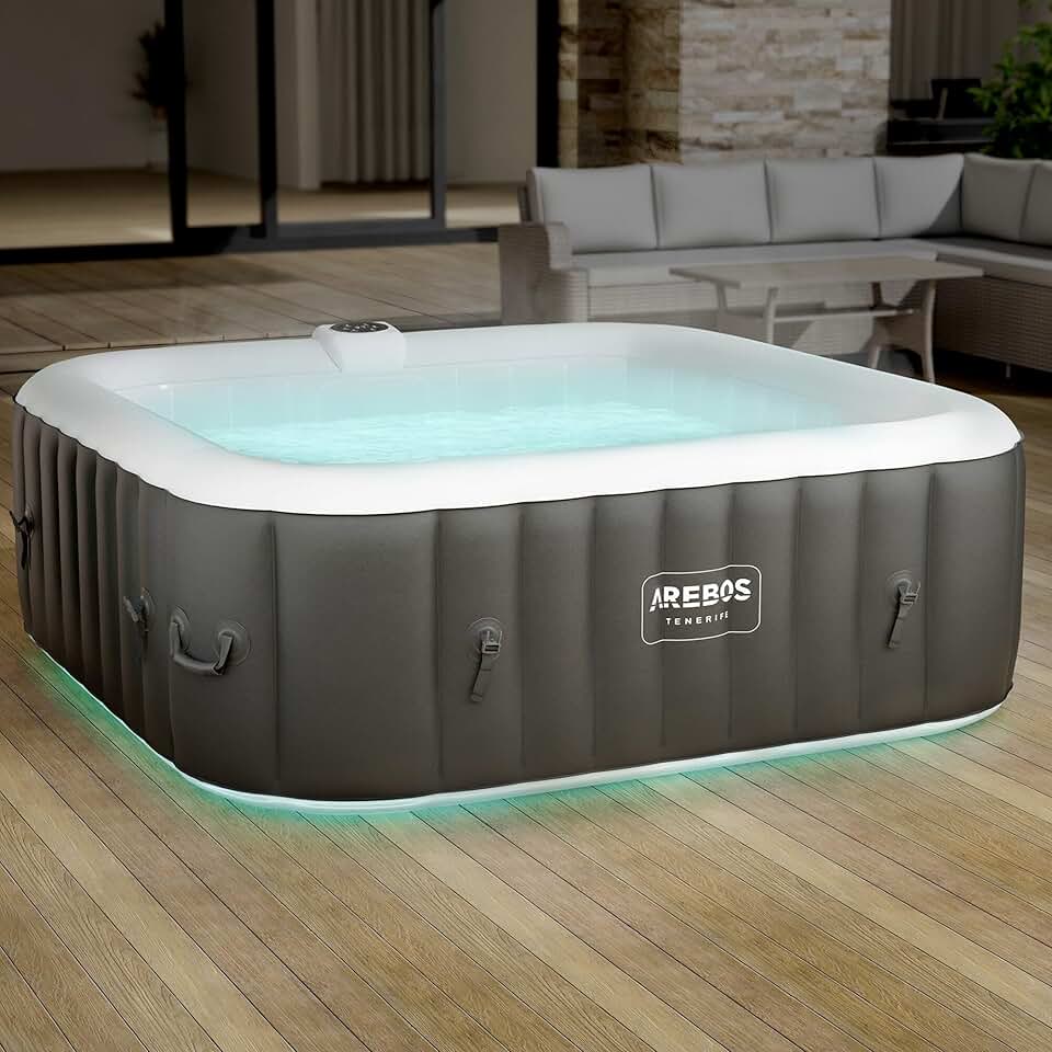 Arebos - Spa gonflable LED, 185x185cm, 6 pers, 130 jets massage