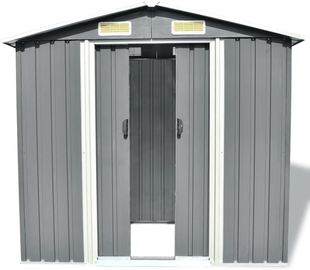 Abri de Stockage Métal Vert 204x132x186 cm Cabane Rangement Jardin (Gris)