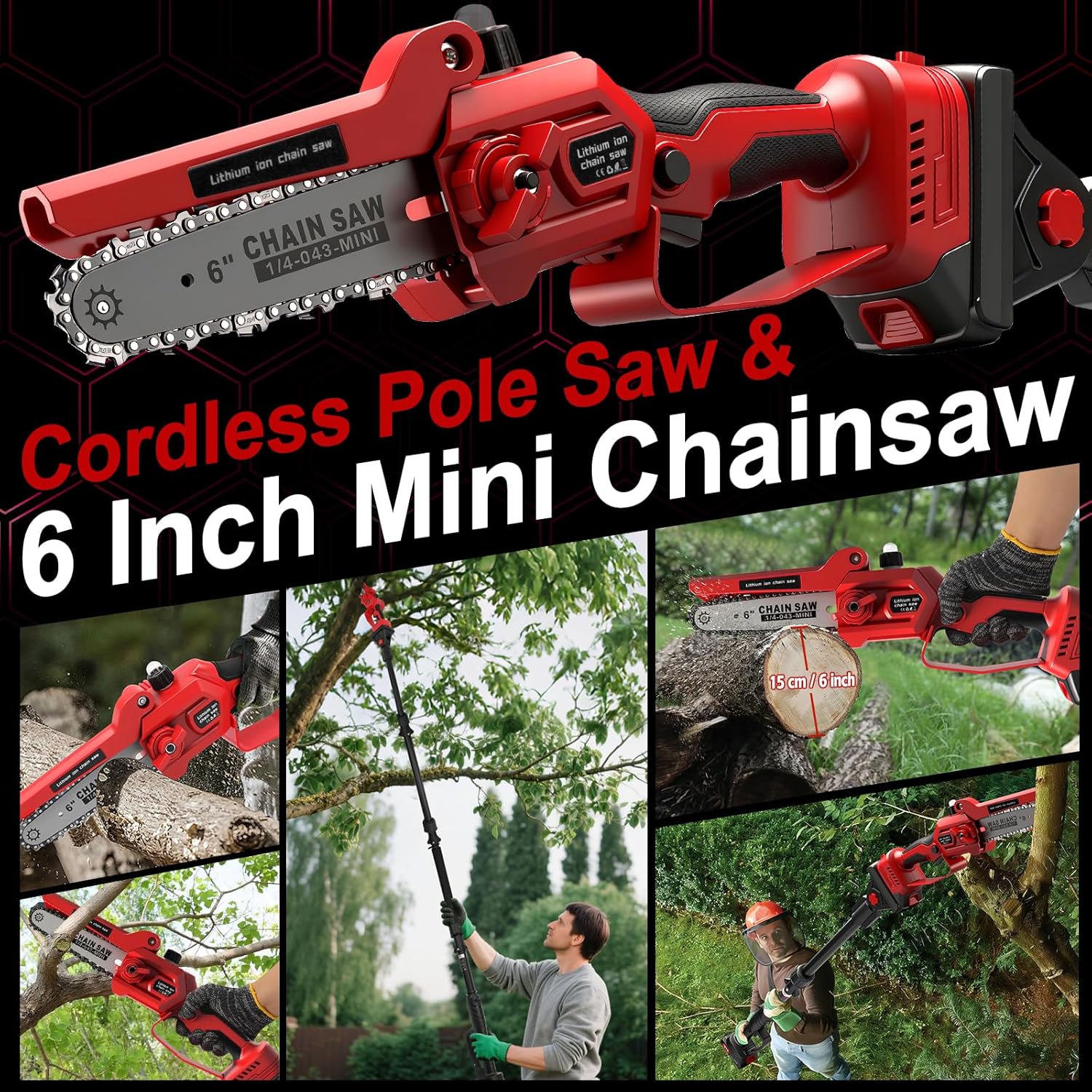 Panthem - mini élagueuse télescopique 4 en 1 - 4,1 m - moteur brushless, 2 batteries, sécateur 55 mm, compatible Makita 