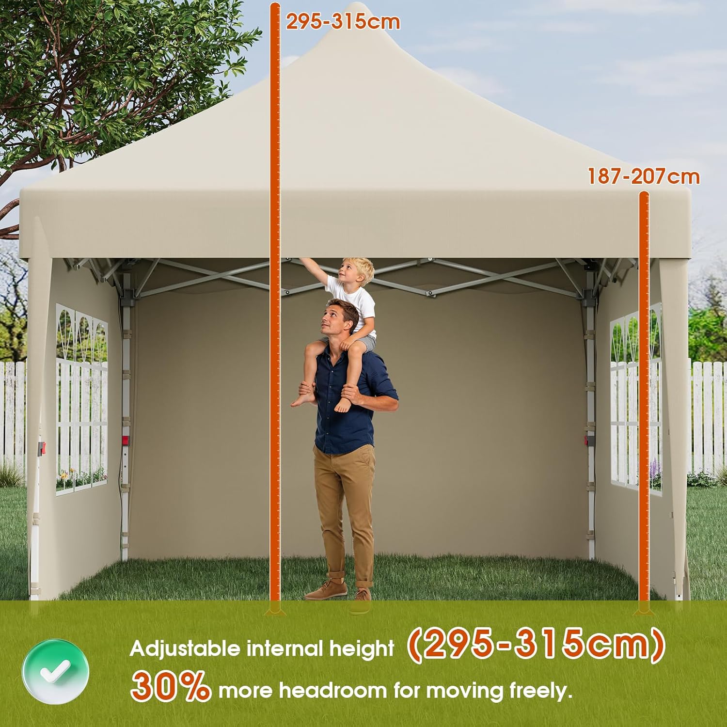 JUMMICO - tonnelle pliante série 3x3m, toile Oxford imperméable, hauteur accrue