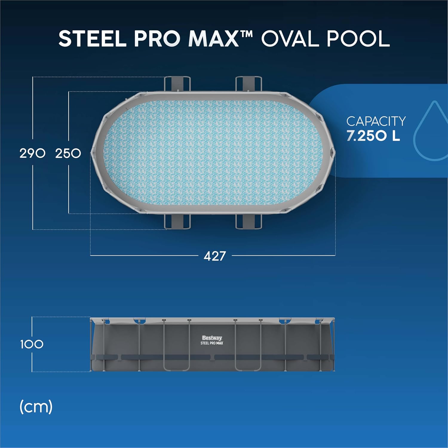 Bestway - Steel Pro Max - 427x250x100 cm - piscine hors sol, gris
