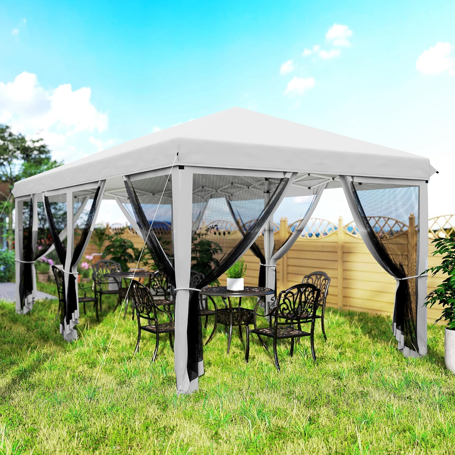 Outsunny Tonnelle Pliante tonnelle de Jardin extérieure Barnum Pliant Pop-up pavillon de terrasse 6 x 3 m Anti-UV moustiquaires Amovibles + Sac de Transport Blanc