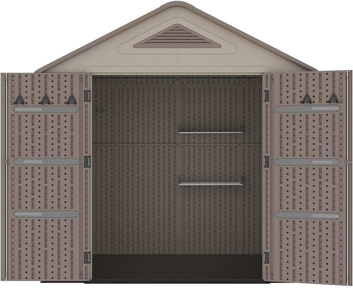 Vente-unique - Abri de jardin résine 4,5m², beige/marron, plancher, 22mm - ANTEVA