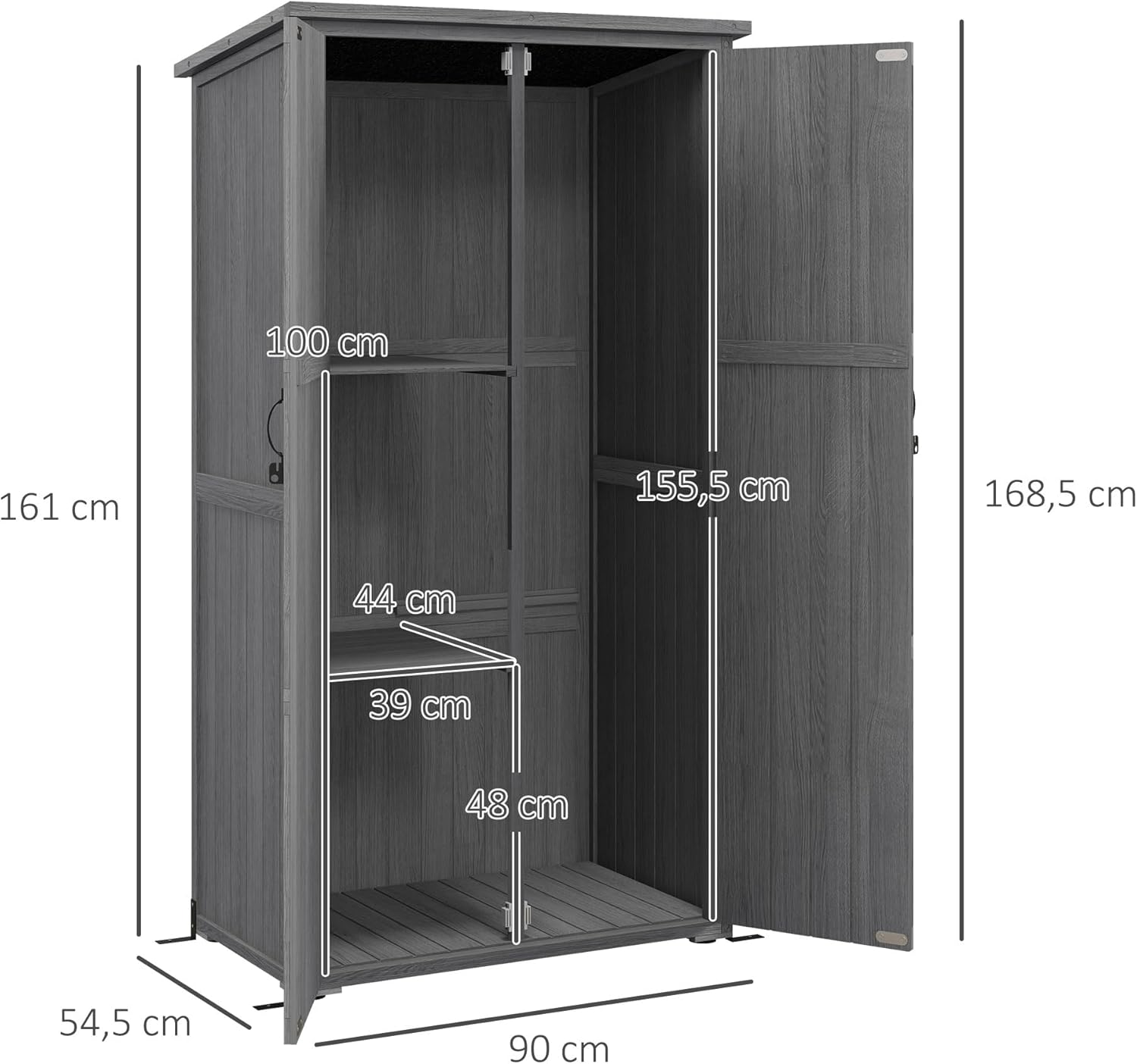 Outsunny - Armoire sur pied bois massif 90x54.5x161/168.5 cm toit incliné