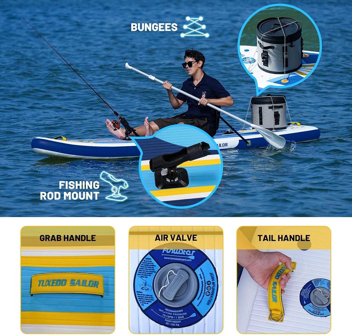 Tuxedo Sailor - Paddle gonflable adulte - sup 320x80x15cm - planche stable, accessoires complets