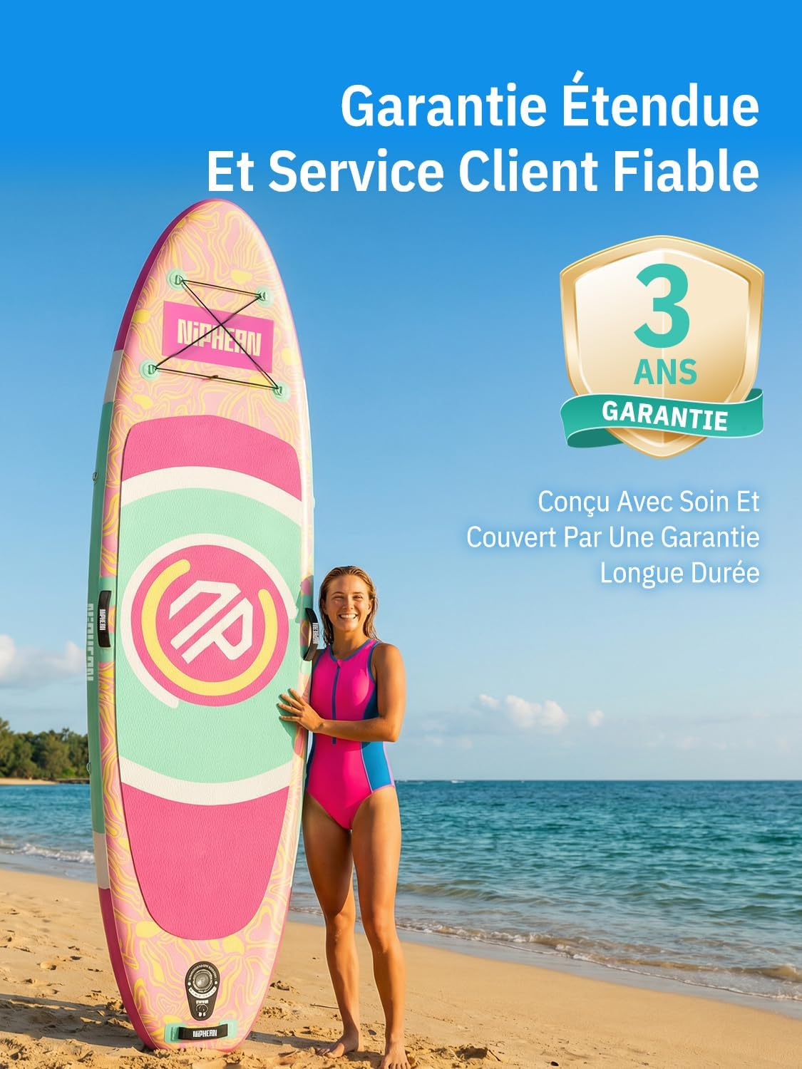 Niphean - Paddle gonflable adulte avec siège - ultraléger, +30% stabilité, antidérapant, idéal yoga