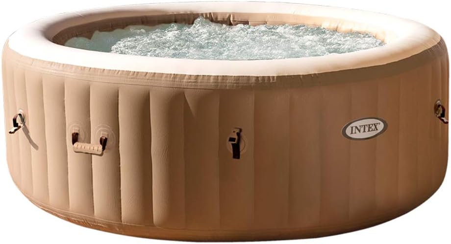 Intex Pure Spa Sahara 6 Places - Spa Gonflable Rond Beige/Tan - 140 Diffuseurs à Bulles - FiberTech - 1098 Litres