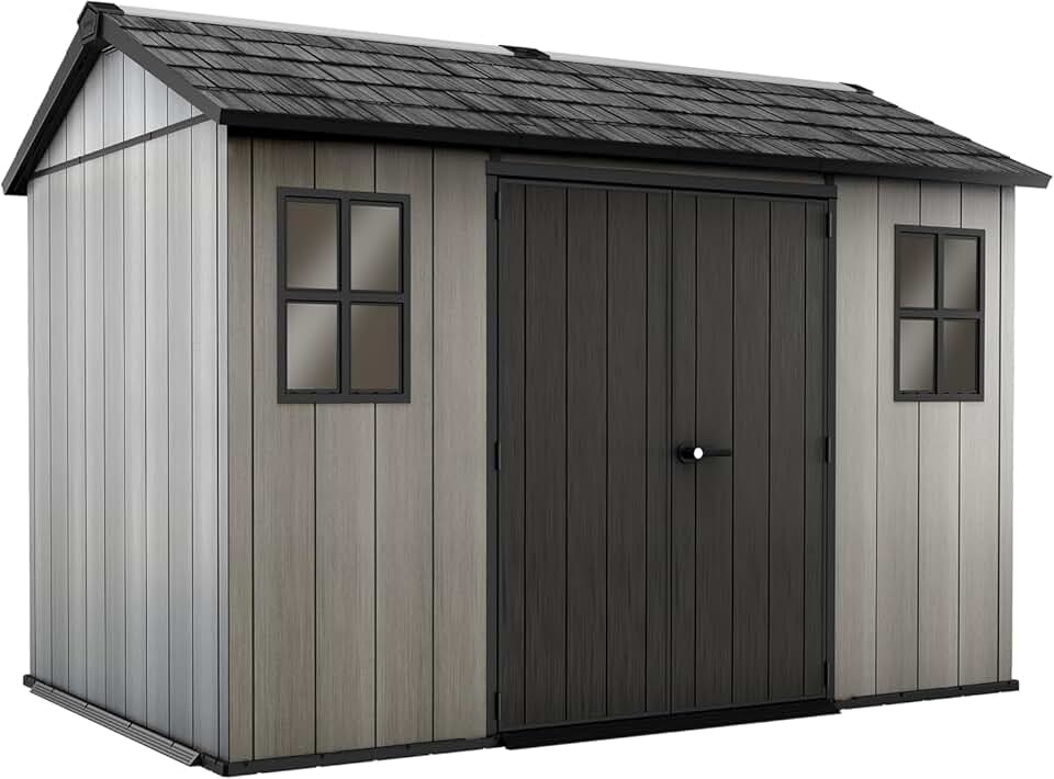 Keter - Abri Oakland - 7,2m² - Résine gris, double porte, 1175-7,2m²
