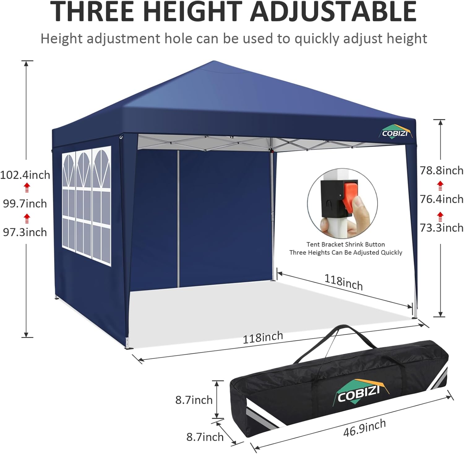 COBIZI - tonnelle de jardin série 3x3m - imperméable, 4 panneaux amovibles