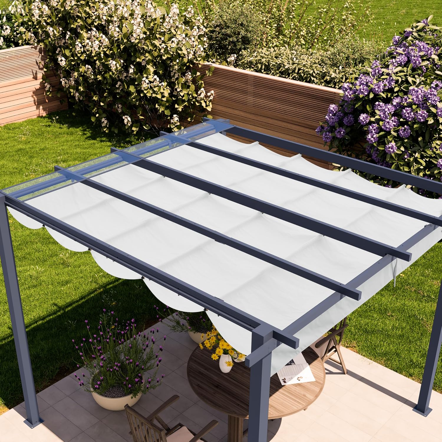 Primeyard - Pergola pavillon rétractable 3x3 m acier gris