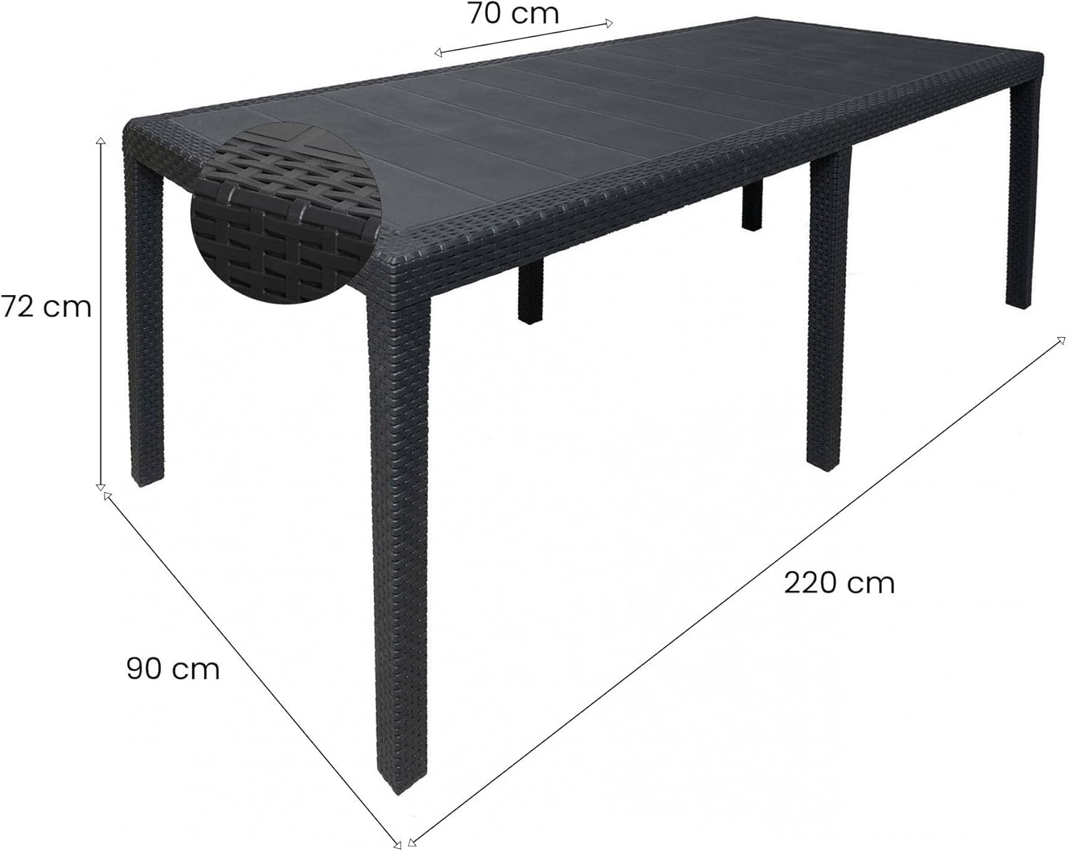 Dmora - table extensible extérieur anthracite - 150x90x72 cm - Made in Italy