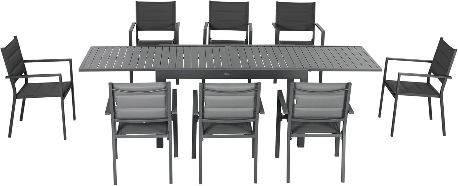 Outsunny - salon de jardin extensible 135-270cm - 8 chaises empilables, aluminium et textilène - gris