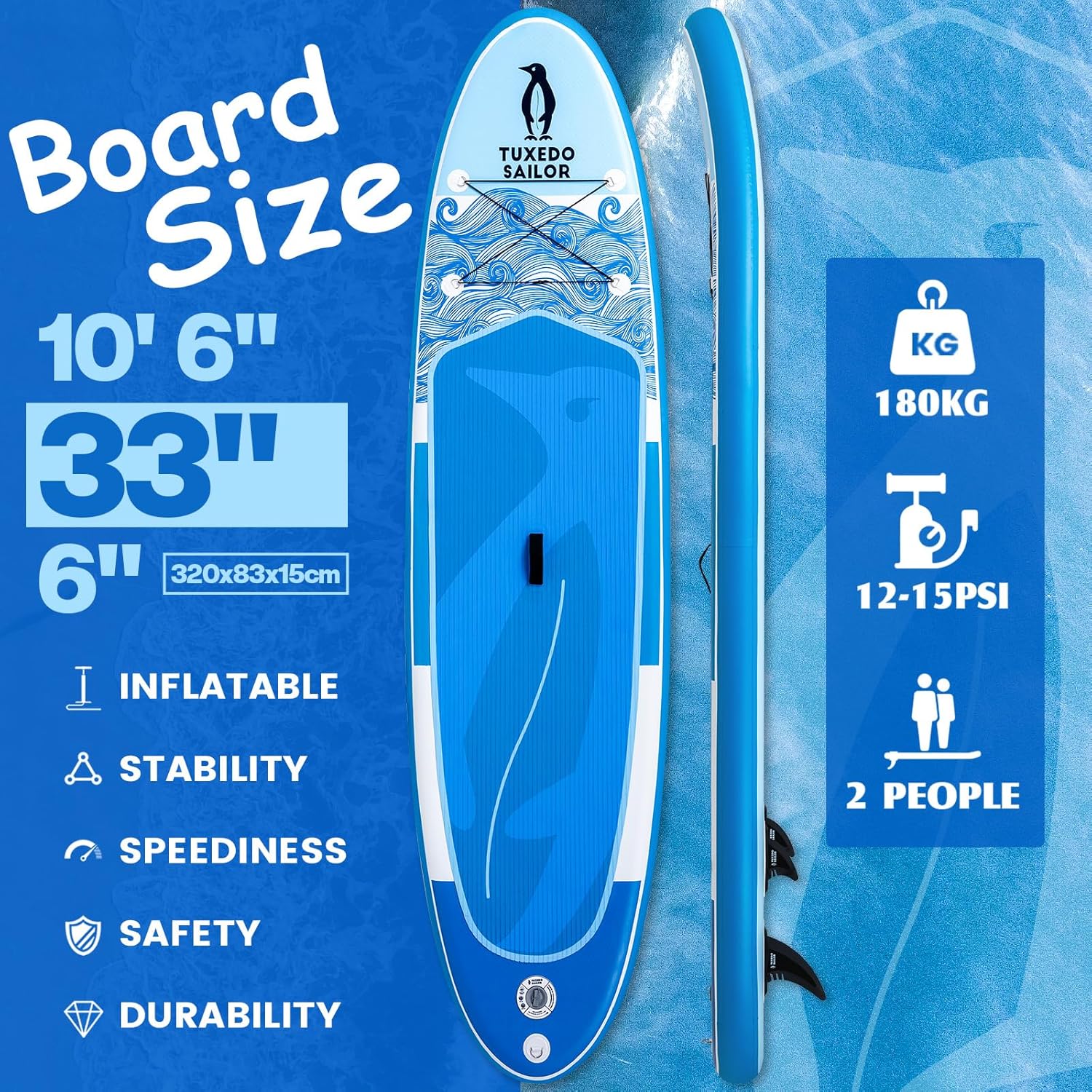 Tuxedo Sailor - Paddle Gonflable Adulte - 320cm - SUP avec accessoires complets