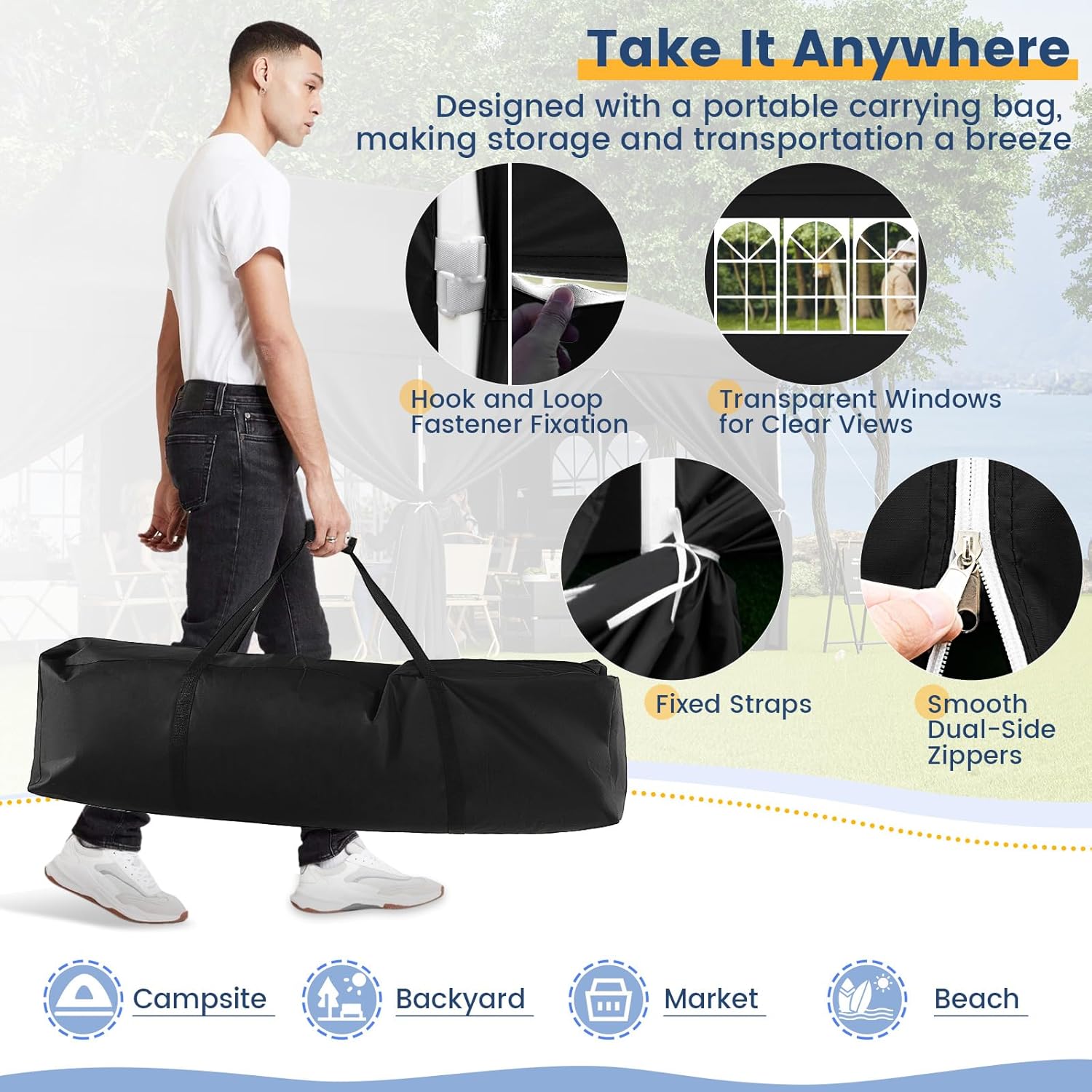 GOPLUS - Tonnelle pliante série jardin 3x6m, imperméable, sac transport, 6 bâches