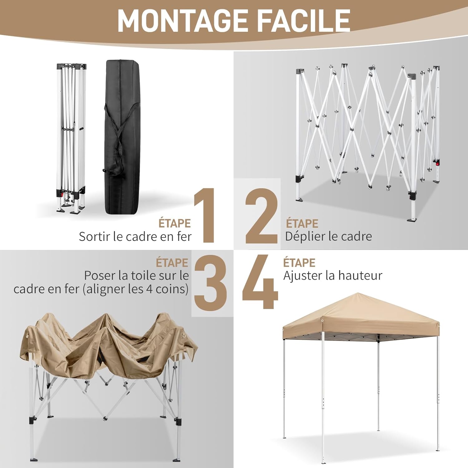 LEADZM - tonnelle pliante 2x2m - imperméable, anti-UV, 4 moustiquaires