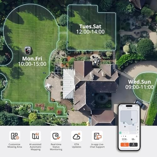 Segway Navimow i105E et Garage S, Robot Tondeuse sans Fil périphérique, rec. 500 m², Max. 600 m², RTK+Vision Tondeuse Robot Gazon, IA cartographie Automatique, Limite virtuelle, Gestion multizone