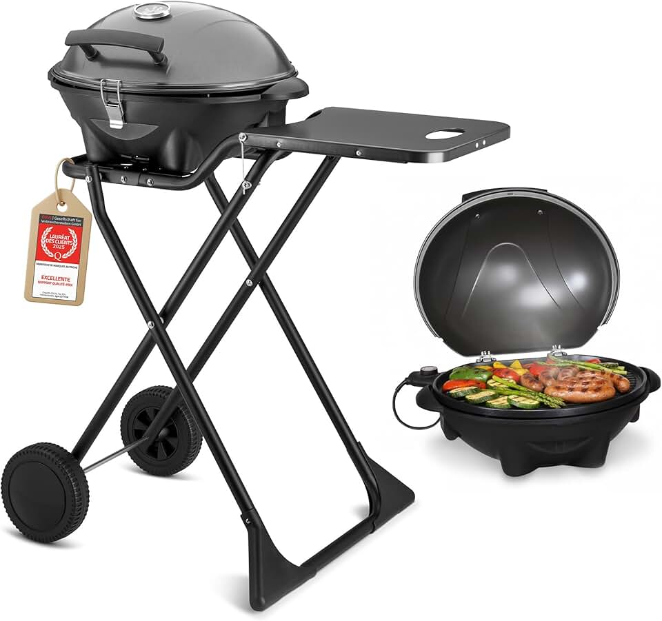 TZS First Austria - Barbecue 2-en-1 pliable 2400W, couvercle, chariot, thermomètre - TZSFA5350-6