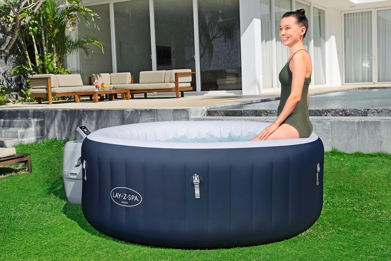 Bestway - Spa Gonflable Miami AirJet Efficacité énergétique pour 2 à 4 Personnes - 180 cm x 180 cm x 66 cm - Bleu