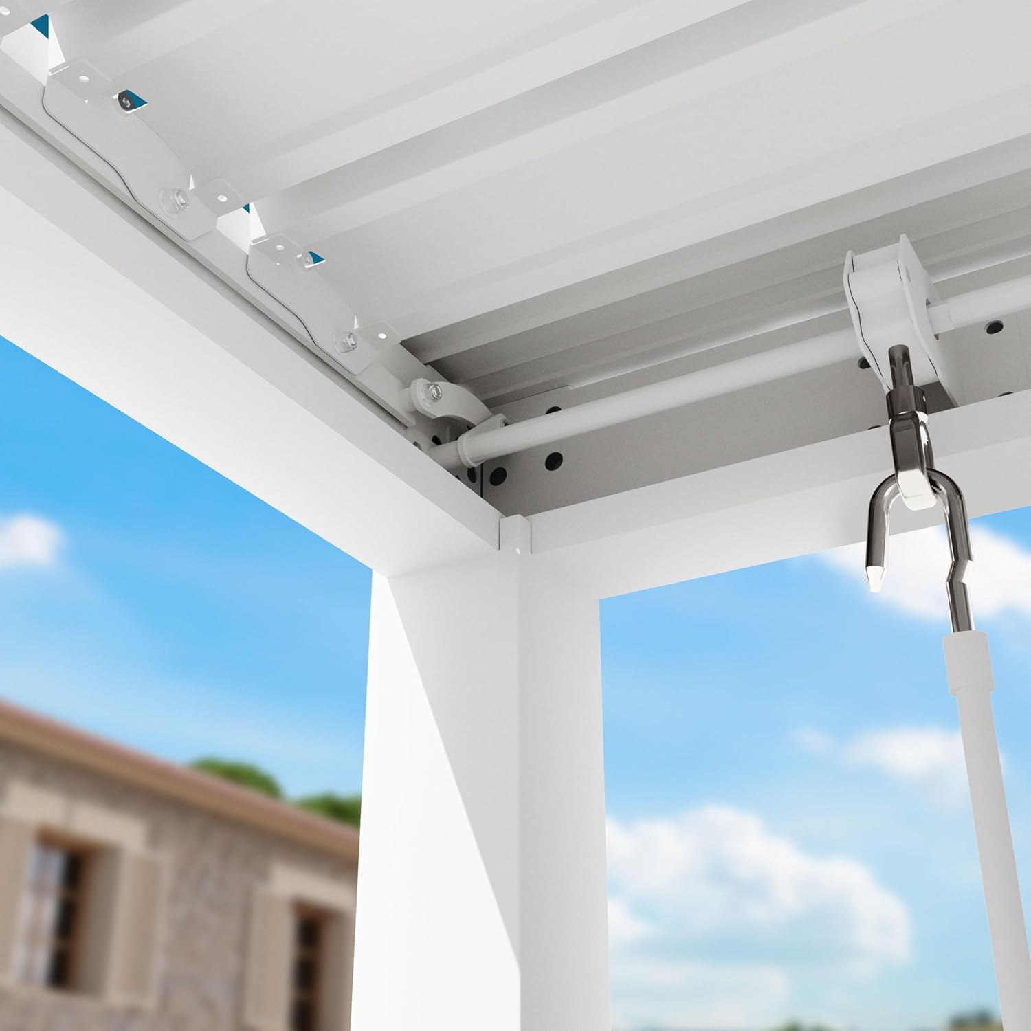 PRIMEYARD - Pergola série pavillon - 4x4 m - aluminium blanc, lames acier orientables