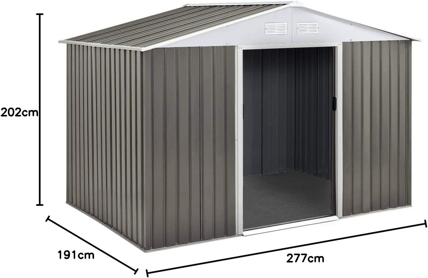 Habitat et Jardin - Dallas - 191x277x202 cm - abri de jardin métal, acier galvanisé, taupe/blanc