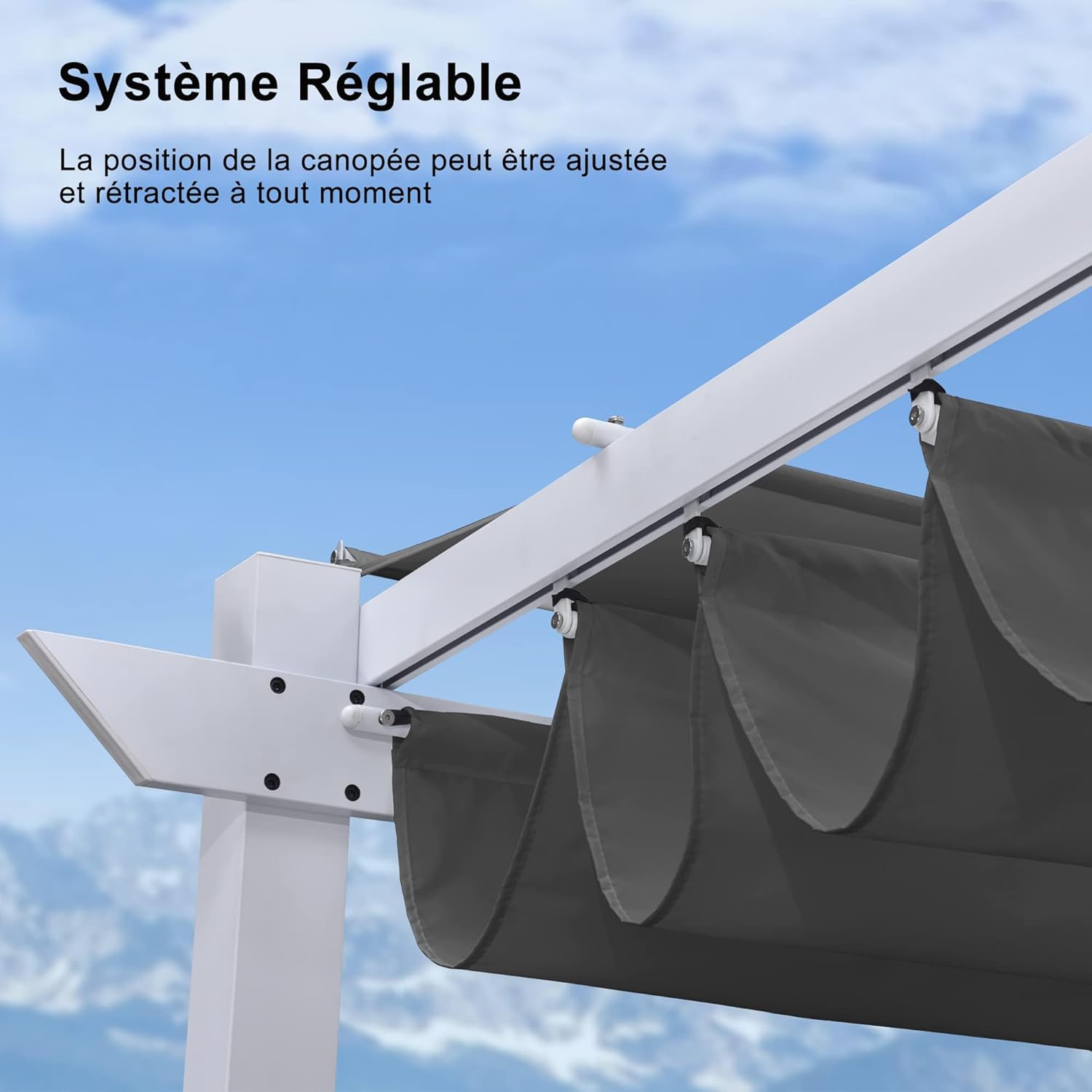 PURPLE LEAF - pergola aluminium série - 4x3m - toit métal blanc, toile rétractable, étanche