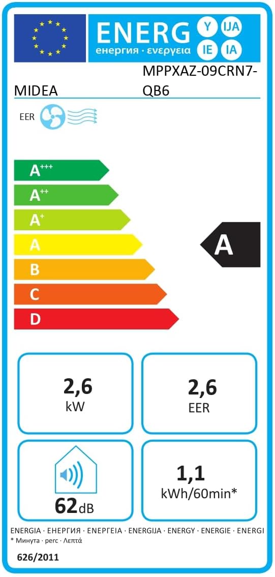 MIDEA Climatiseur Mobile Silencieux 9000 BTU avec Évacuation | 4 en 1: Climatisation, Ventilation, Déshumidification, Sleep | Clim Portable avec Contrôle App & Télécommande | Kit de Fenêtre Inclus