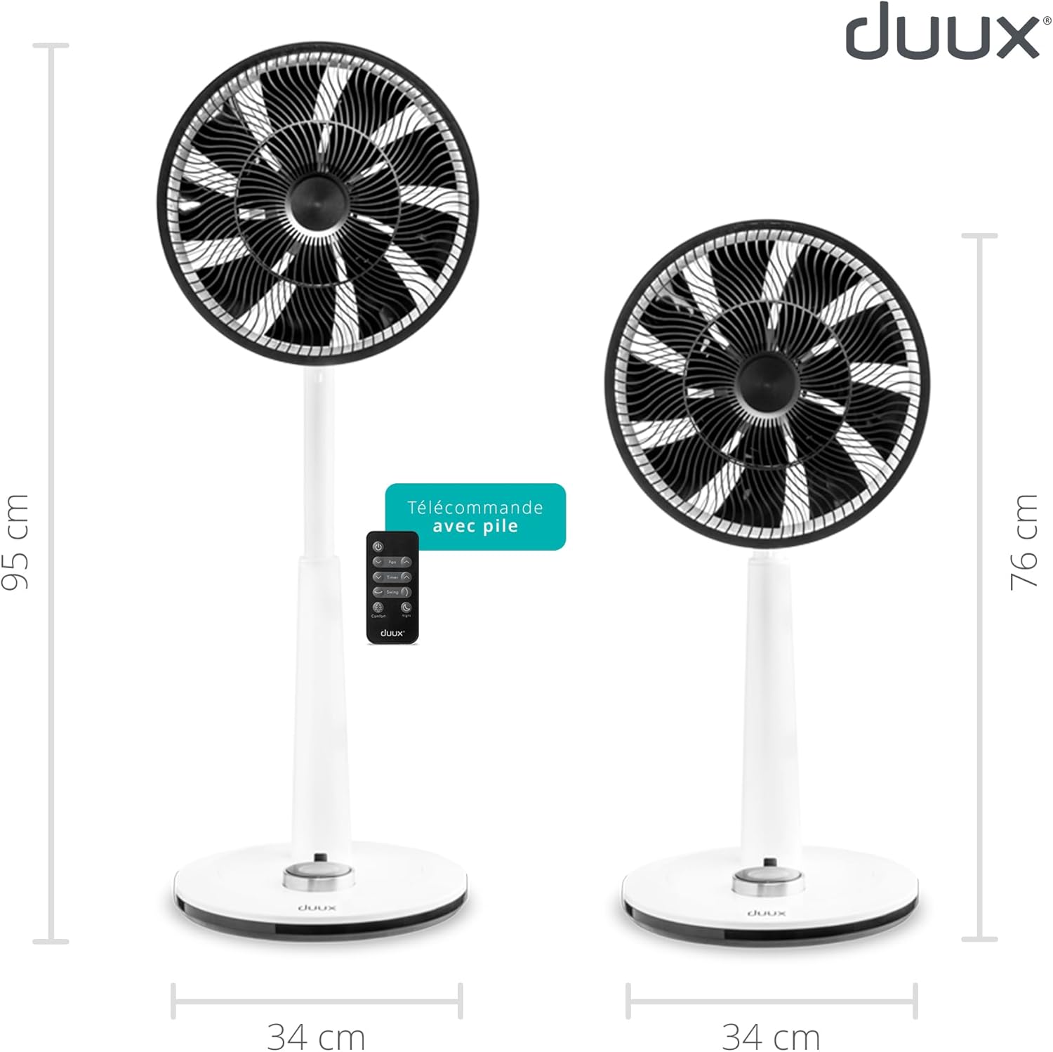 Duux Whisper Blanc - Ventilateur silencieux sur pied - Ventilateur sur pied avec télécommande - Minuterie incluse 26 vitesses - Ideal pour toutes les salles
