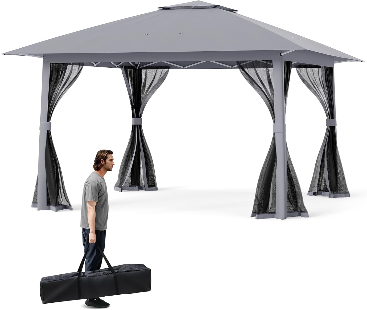 RELAX4LIFE - tonnelle pliante série 4x4 m - moustiquaire, tissu anti-UV, cadre métal