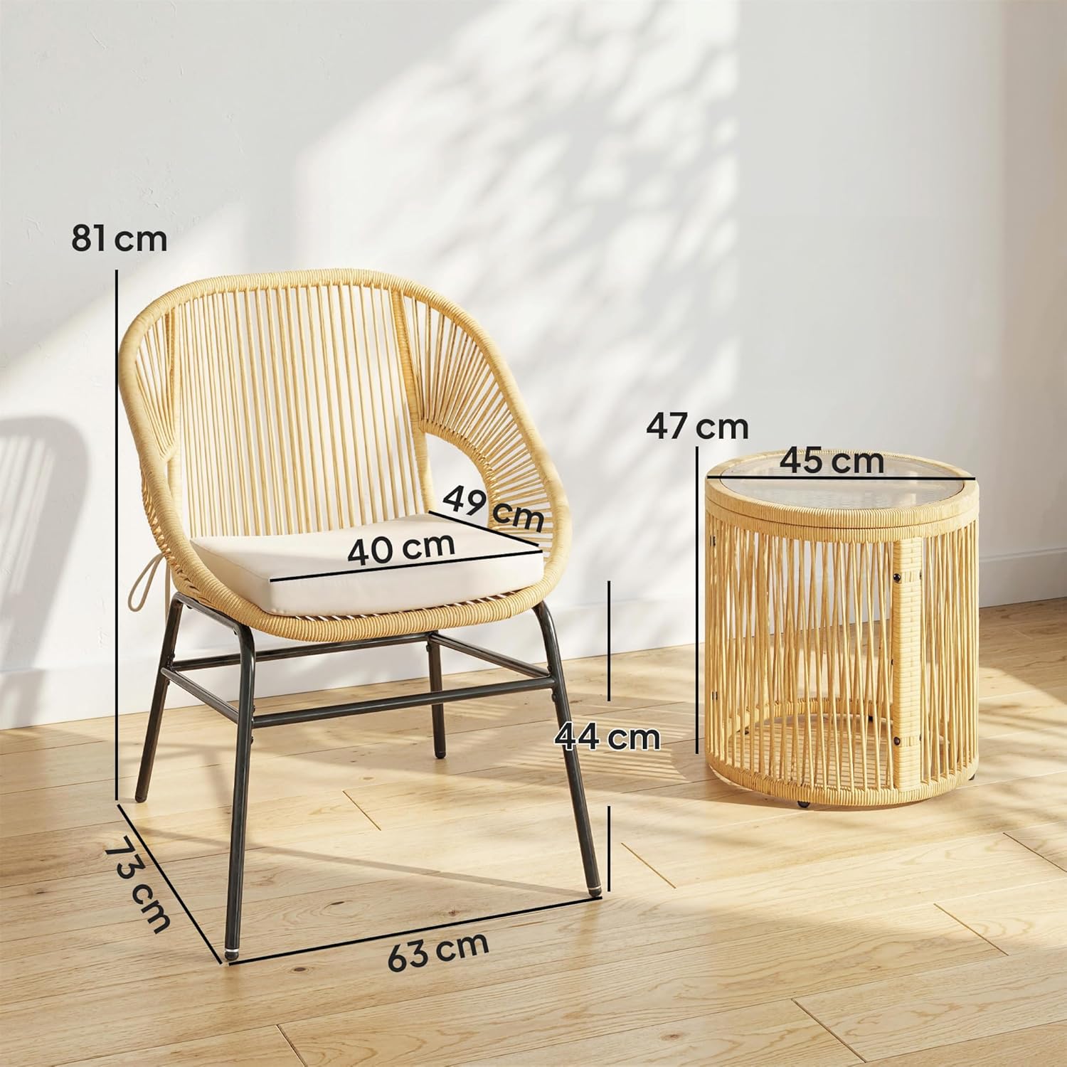 Outsunny - ensemble bistro 3 pcs - fauteuils confort, table verre - coussins déhoussables, résine tressée, beige