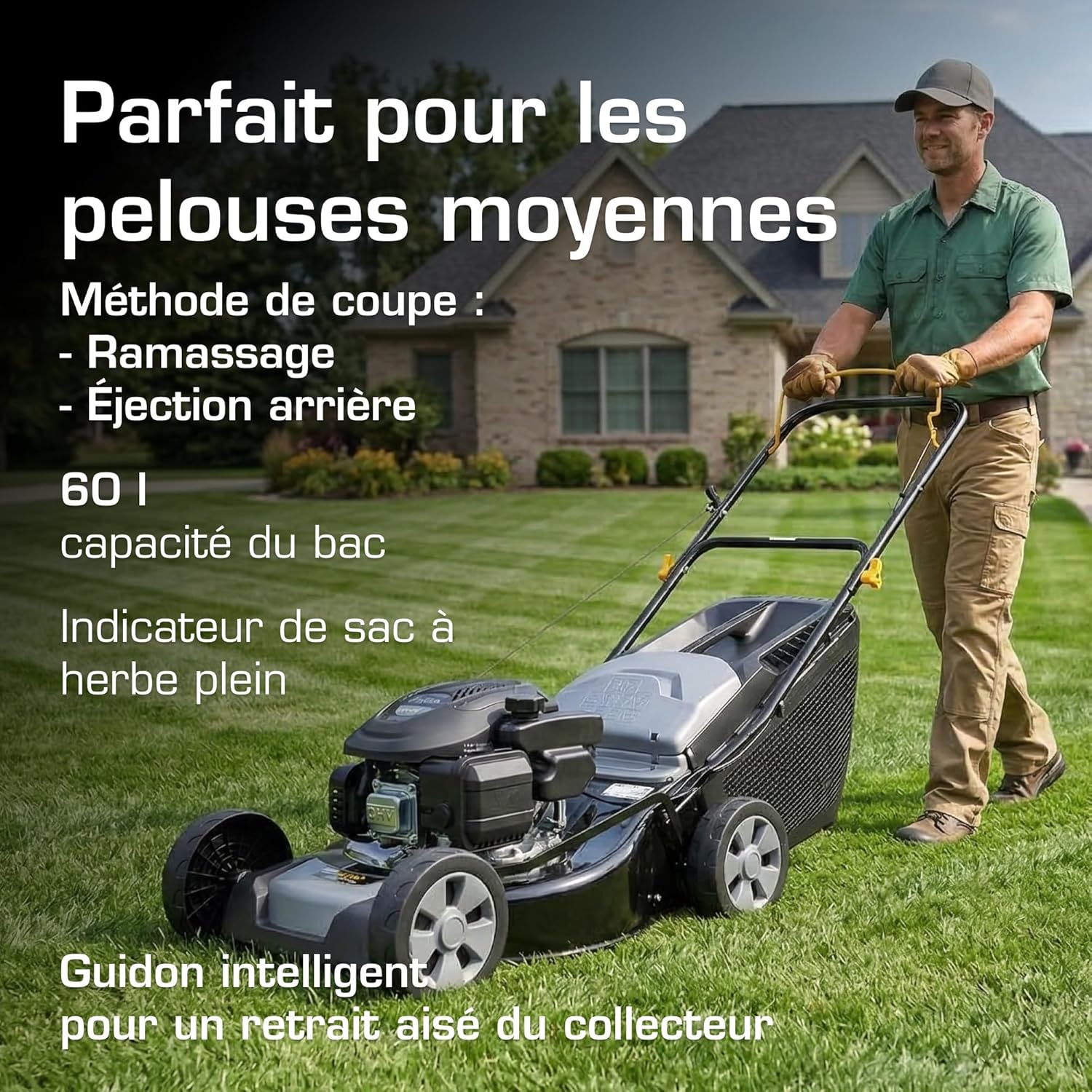 Alpina AL4 41 A Tondeuse À Gazon Poussée, 1900 W, 41 cm – Bac 60 L, Réglage Centralisé 6 Positions – Pelouses jusqu'à 1 000 m²
