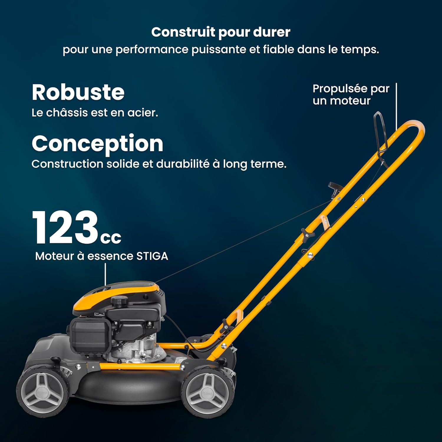 STIGA - Multiclip 47 - 45 cm - moteur 123 cc, 5 hauteurs coupe, guidon ergonomique