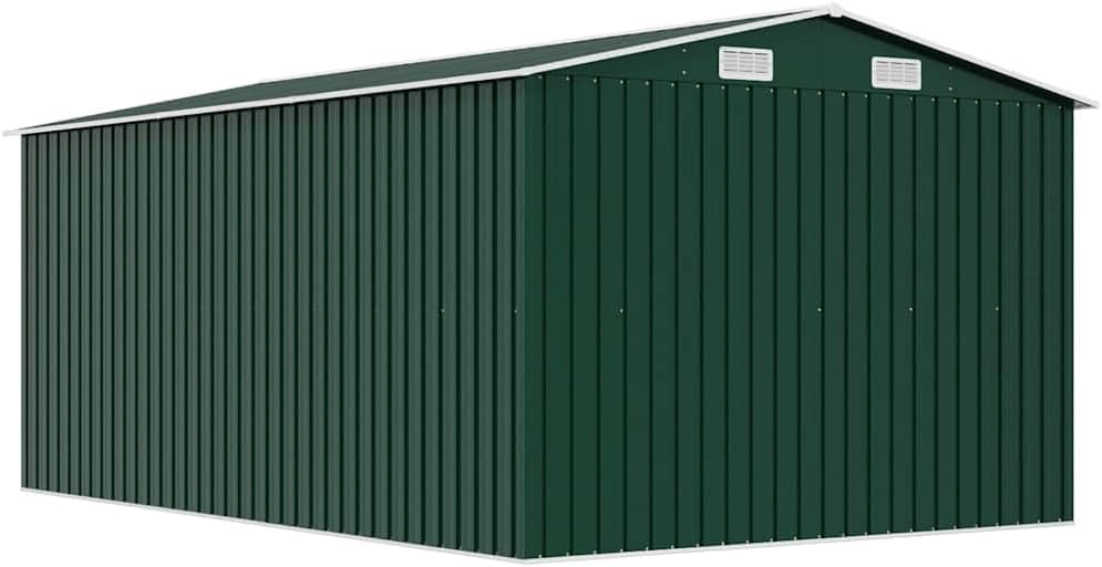 vidaXL - Abri de jardin métal 257x398x178 cm, vert, terrasse et outils