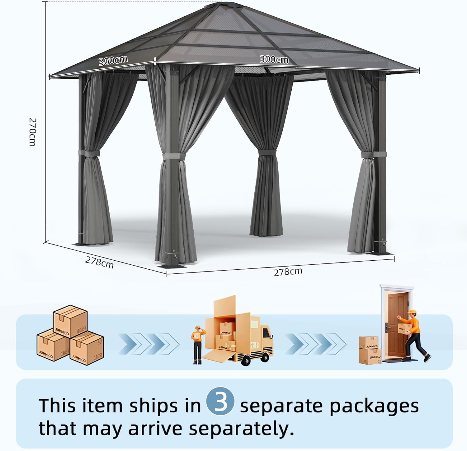 JUMMICO - pergola extérieure - 3x3m - aluminium robuste, toit anti-UV
