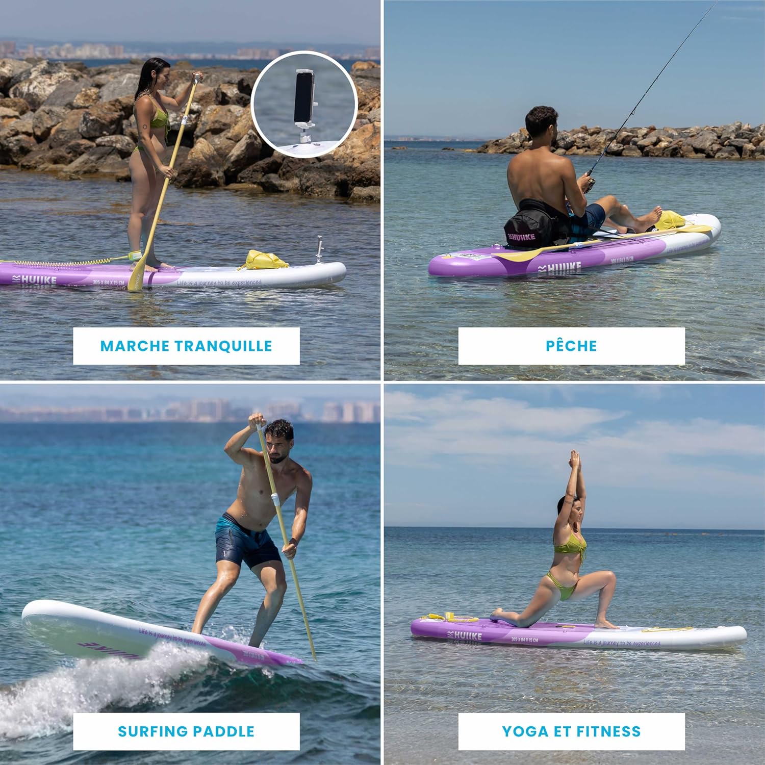 HUIIKE Paddle Gonflable Adulte avec Accessoires Inclus, Pagaie, Ailerons, Pompe. Planche de Stand Up Paddle Grande Stabilité et Résistance. 305 x 84 x 15 cm, Jusqu'à 130 kg