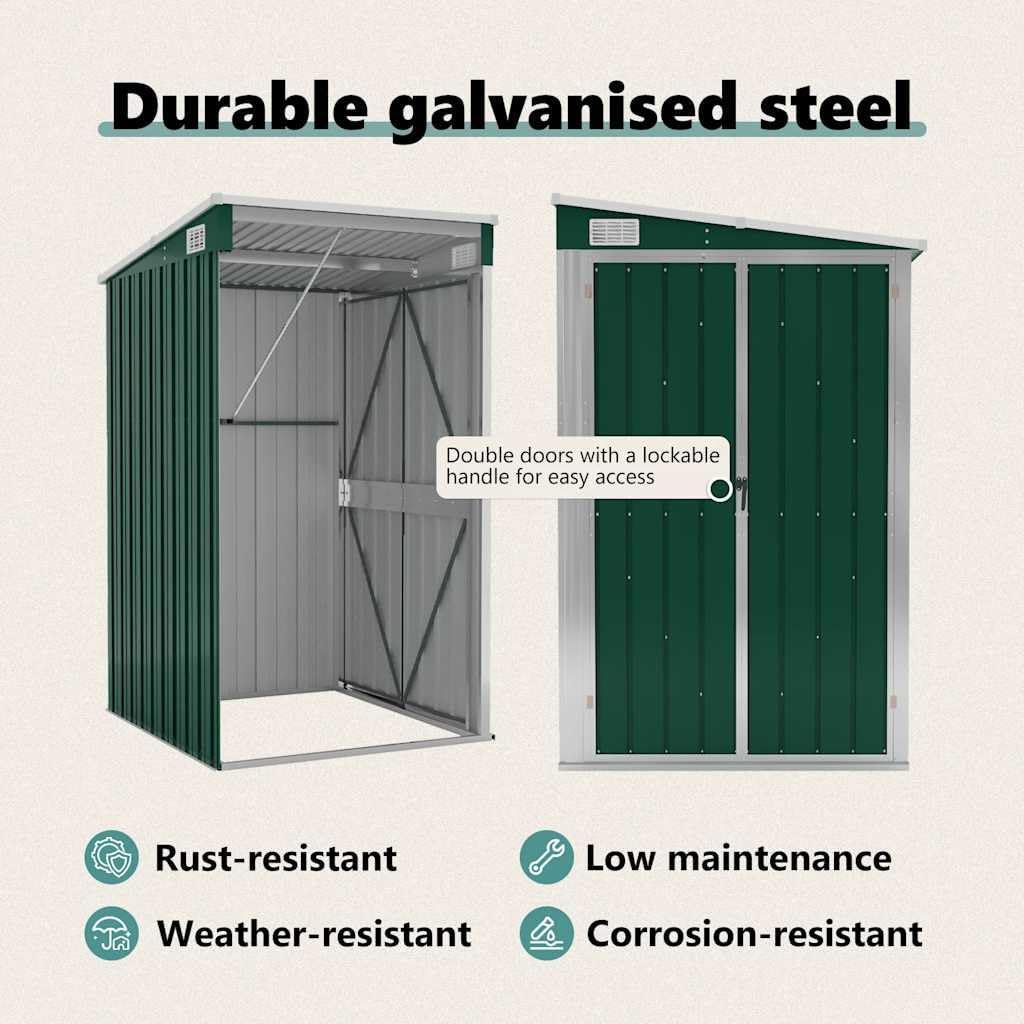 Solivagant Remise de Jardin Murale Vert 118x100x178 cm Acier galvanisé,(22.7 KG)