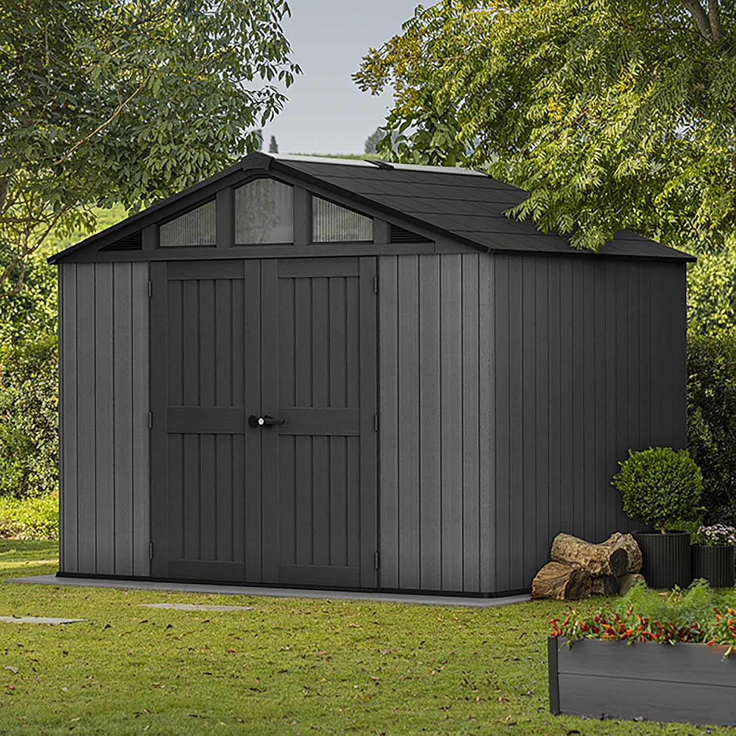 Keter - Stronghold - 7.7 m² - résine & métal, aspect bois, anthracite 108-7.7