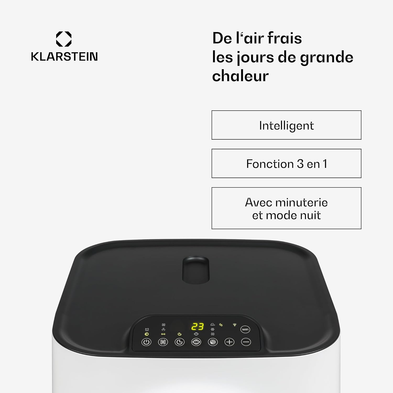 Klarstein Kraftwerk Smart 12K Climatiseur Mobile - 12,000 BTU, 35-59 m², WiFi & App Control, Silencieux 50 dB, Déshumidificateur, Ventilation 3 Niveaux, Minuterie 24h, R290, Tuyau Inclus, Blanc
