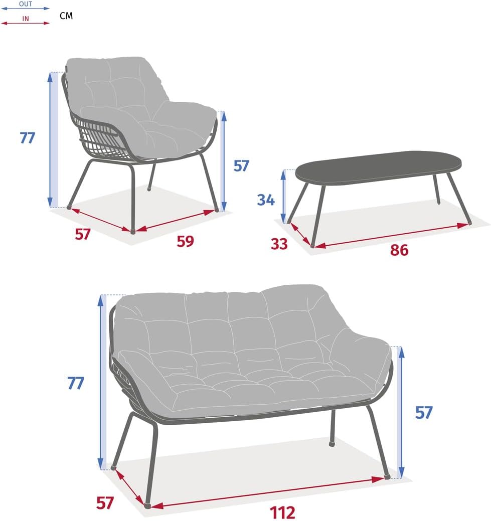 Hespéride - Paopao Salon de Jardin - 4 places - acier epoxy, pieds ajustables - Blanc et Beige