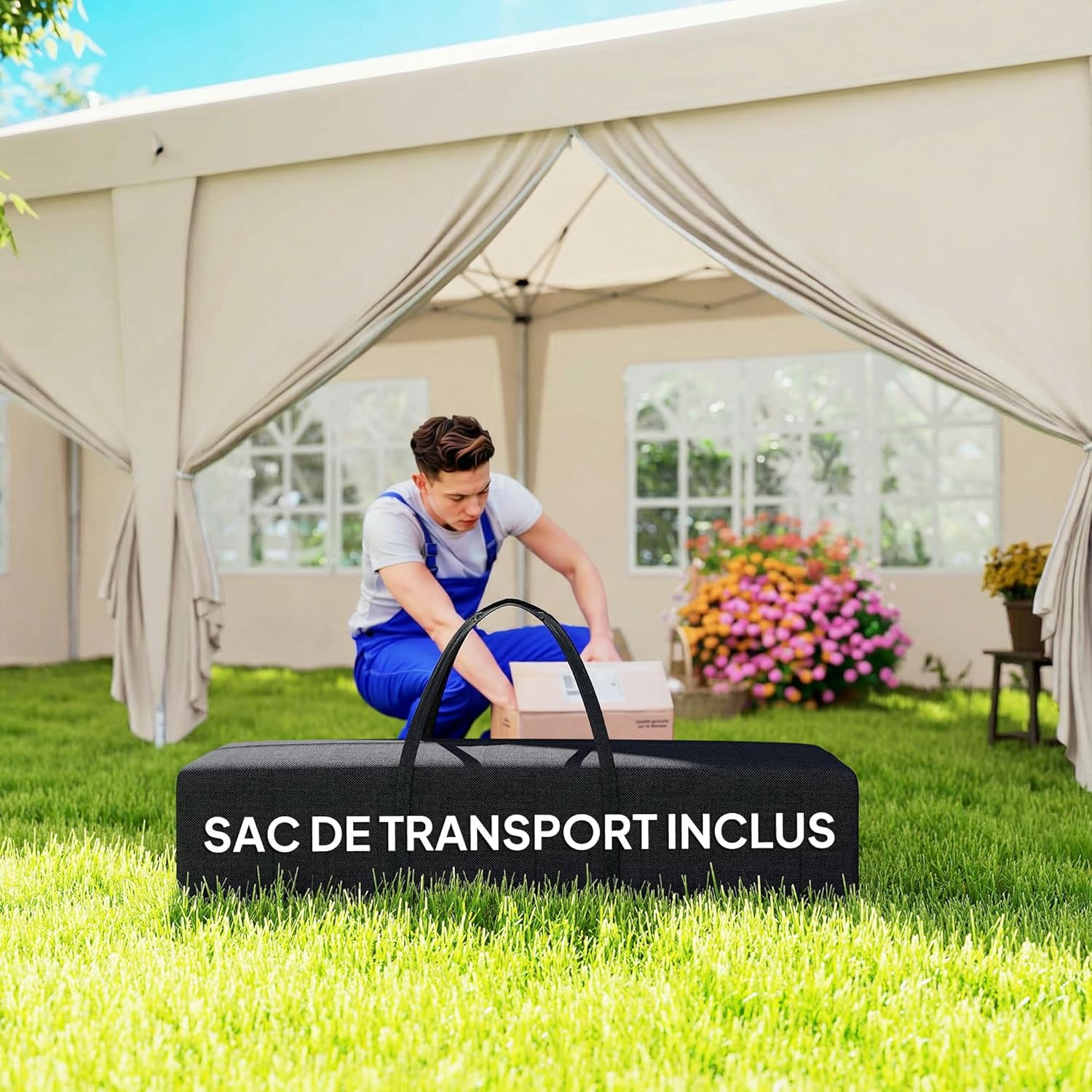 Outsunny - tonnelle pliante 3x6m - côtés amovibles, acier renforcé
